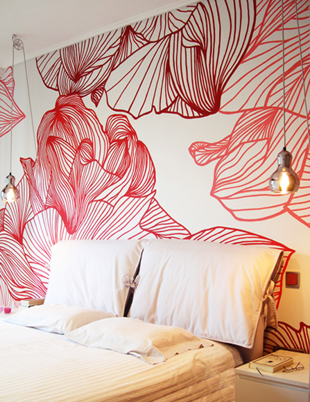 Bedroom floral wall painting