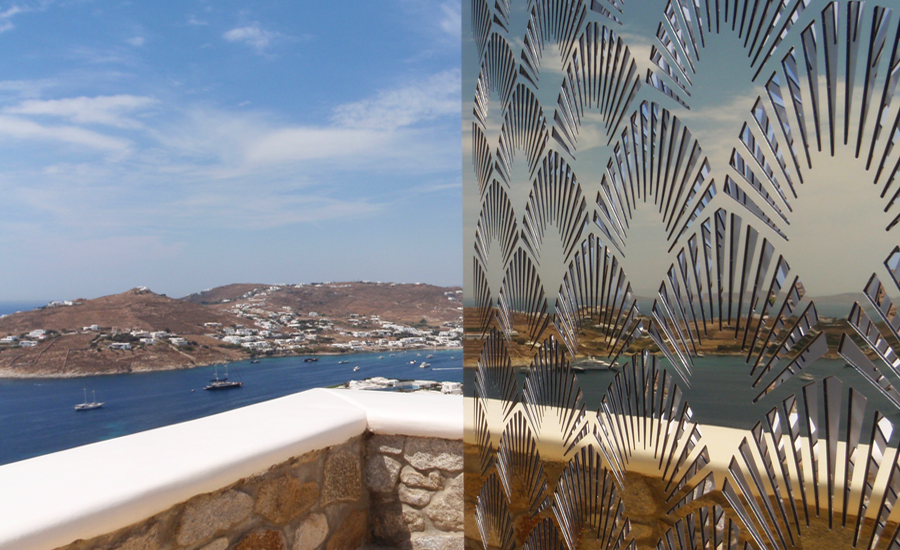 Mykonos gold mirror panel decoration design